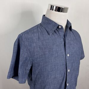 Bonobos Small Slim Fit Chambray Short Sleeve Shirt Blue Cotton Button Front